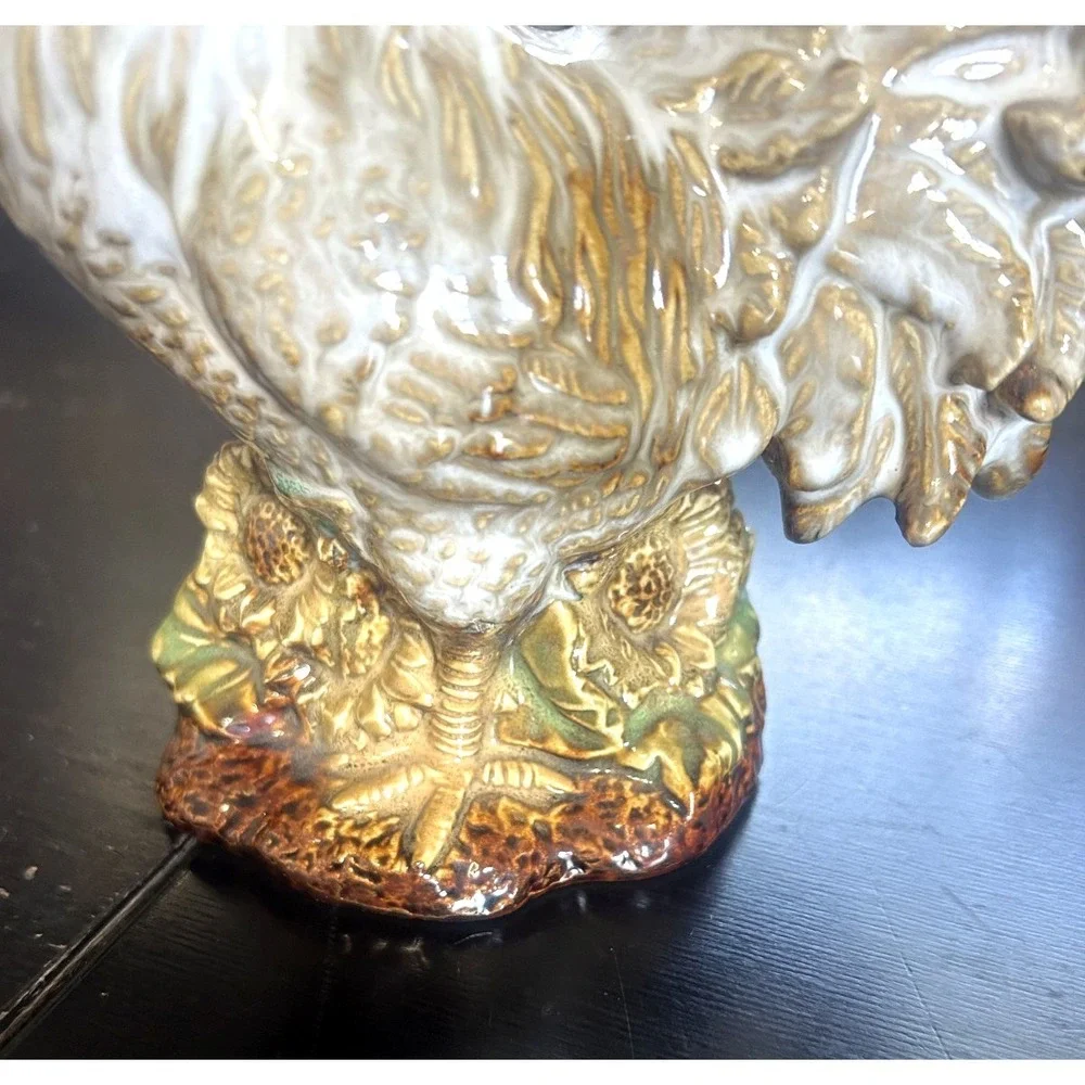 Vintage Style Rooster Figurine Gold White Ceramic Farmhouse Decor